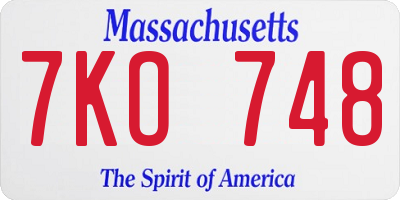 MA license plate 7KO748
