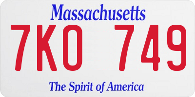 MA license plate 7KO749
