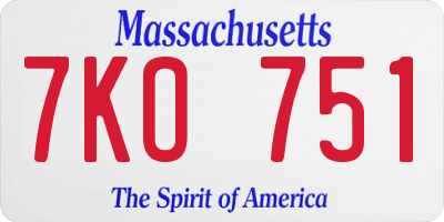 MA license plate 7KO751