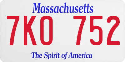 MA license plate 7KO752