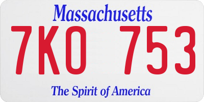 MA license plate 7KO753