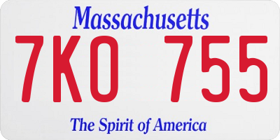MA license plate 7KO755