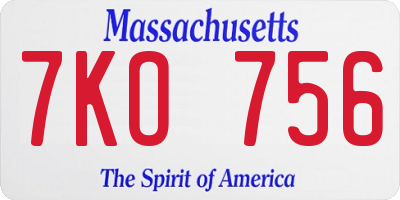 MA license plate 7KO756