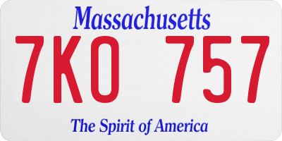 MA license plate 7KO757