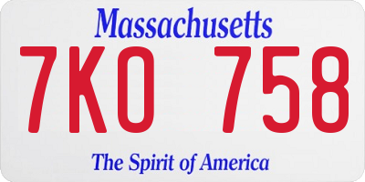 MA license plate 7KO758