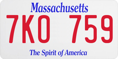 MA license plate 7KO759
