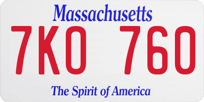 MA license plate 7KO760