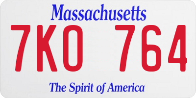 MA license plate 7KO764