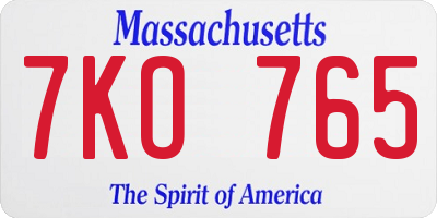 MA license plate 7KO765