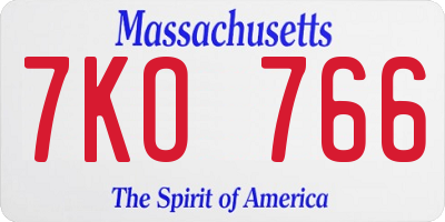 MA license plate 7KO766