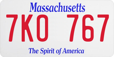 MA license plate 7KO767