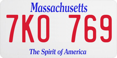 MA license plate 7KO769