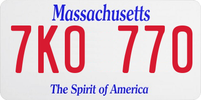 MA license plate 7KO770