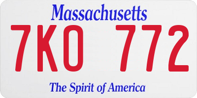 MA license plate 7KO772