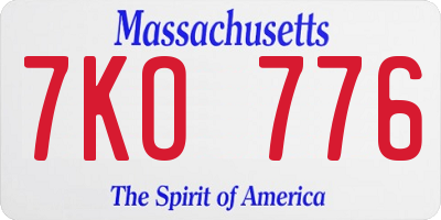 MA license plate 7KO776