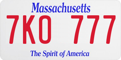 MA license plate 7KO777
