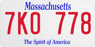 MA license plate 7KO778