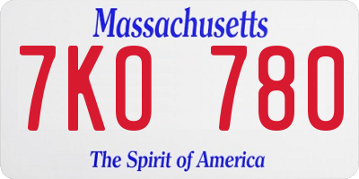 MA license plate 7KO780