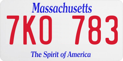 MA license plate 7KO783