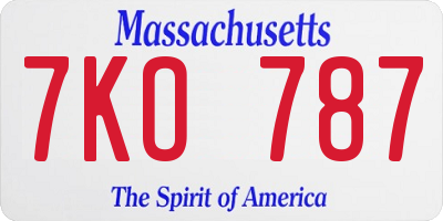 MA license plate 7KO787