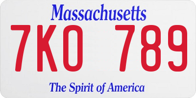 MA license plate 7KO789