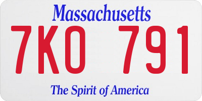 MA license plate 7KO791