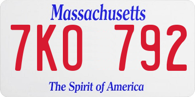 MA license plate 7KO792