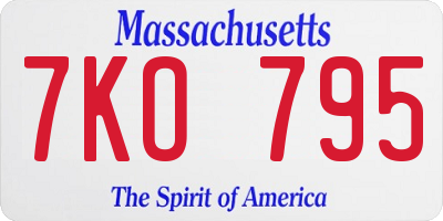 MA license plate 7KO795
