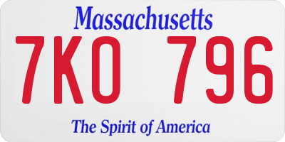 MA license plate 7KO796