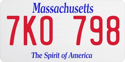 MA license plate 7KO798