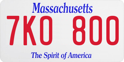 MA license plate 7KO800