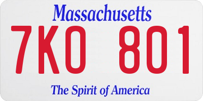 MA license plate 7KO801