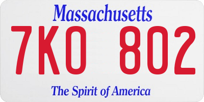 MA license plate 7KO802