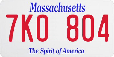MA license plate 7KO804