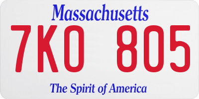 MA license plate 7KO805