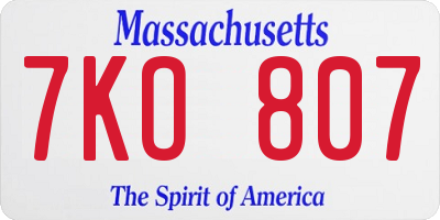 MA license plate 7KO807