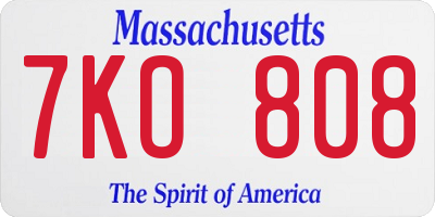 MA license plate 7KO808