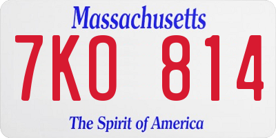MA license plate 7KO814