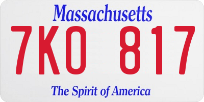 MA license plate 7KO817