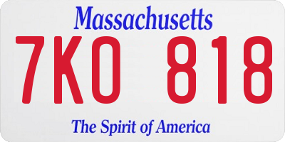 MA license plate 7KO818