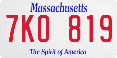 MA license plate 7KO819