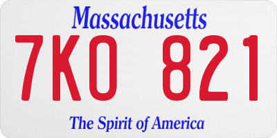 MA license plate 7KO821