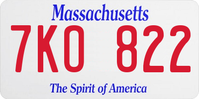 MA license plate 7KO822