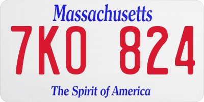 MA license plate 7KO824
