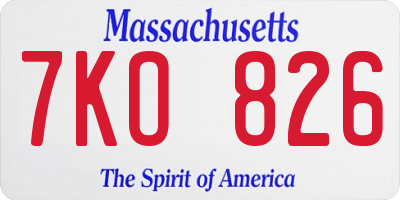 MA license plate 7KO826
