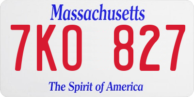 MA license plate 7KO827