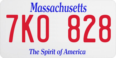 MA license plate 7KO828