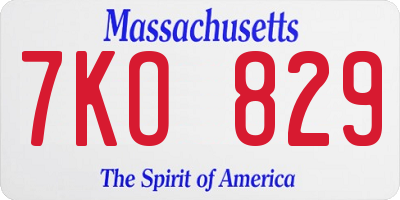 MA license plate 7KO829