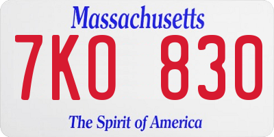 MA license plate 7KO830