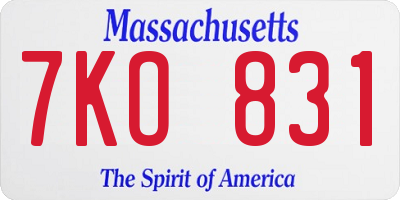 MA license plate 7KO831